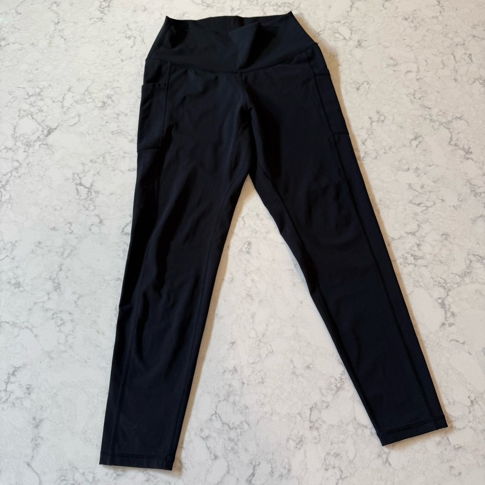 ColorfulKoala Black Leggings Side Pocket High Waisted No Roll 25" Women's Medium